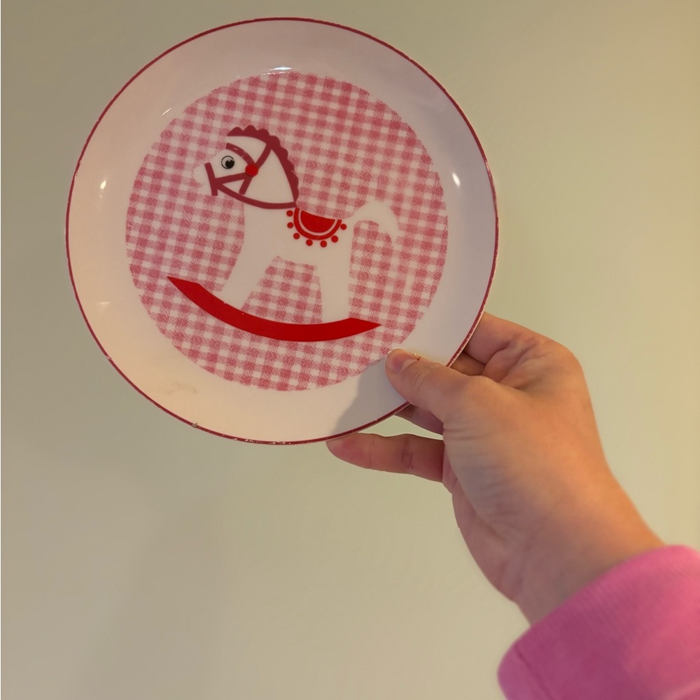 Vintage Pink Gingham Rocking Horse Plate - Picture 2 of 3